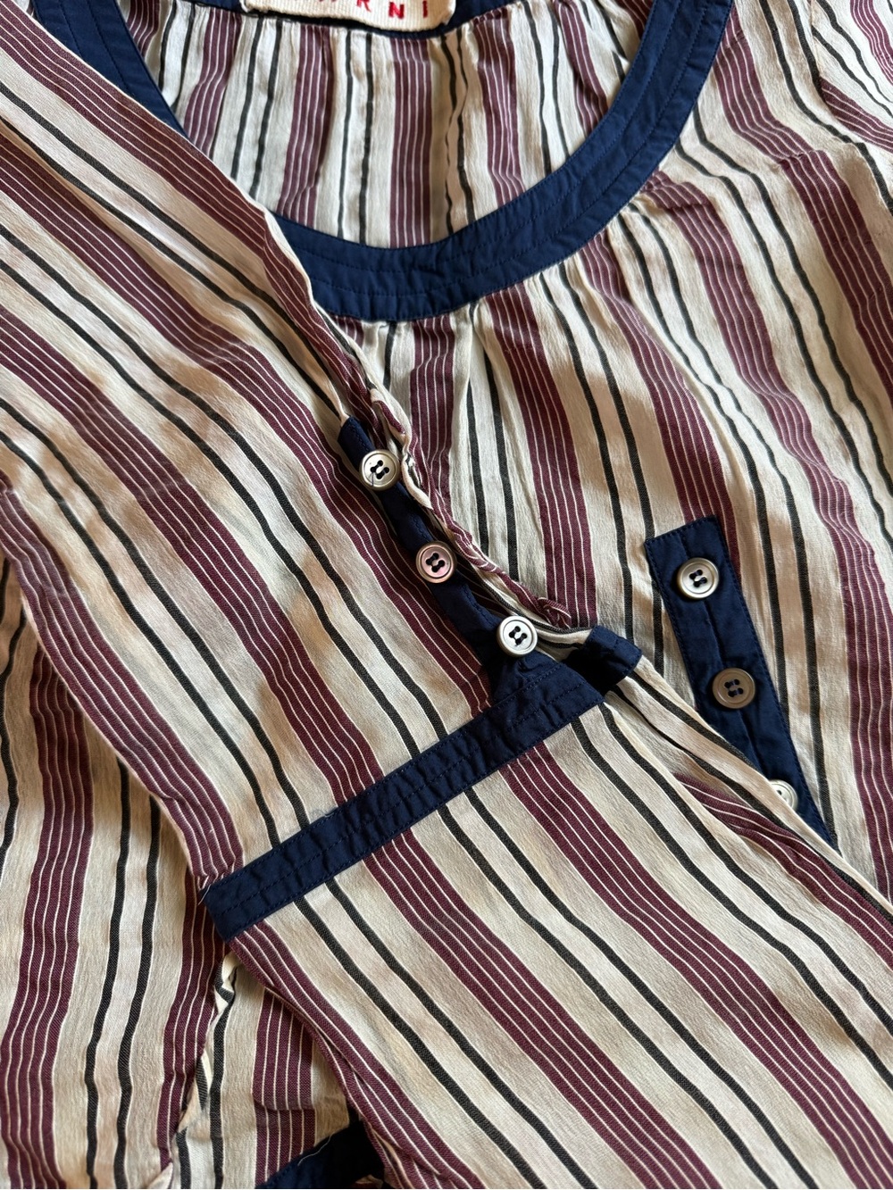 Marni Burgundy, White & Navy Striped Ruffle Top - Picture 4 of 7